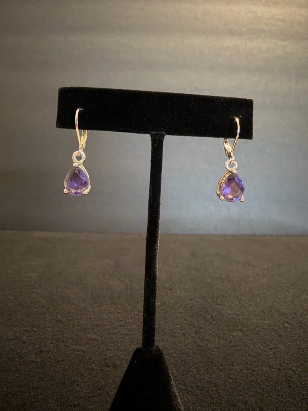 925 Silver Drop Earrings with Purple Gemstones